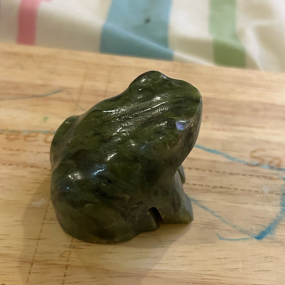 Green Stone Frog Sculpture